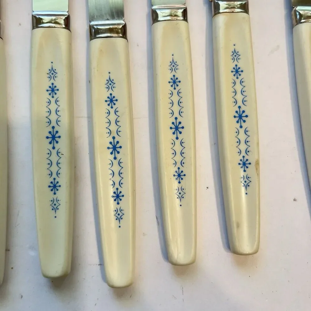 Caravelle Regent Sheffield 10 Pc Knives Blue Snowflake Starburst Pattern